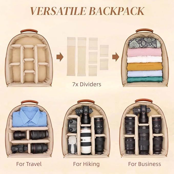 Camera Backpack Classic PU Leather for DSLR, Professional Camera Bag for Photographers with 15 Inch Laptop Compartment Large 20L - Image 6