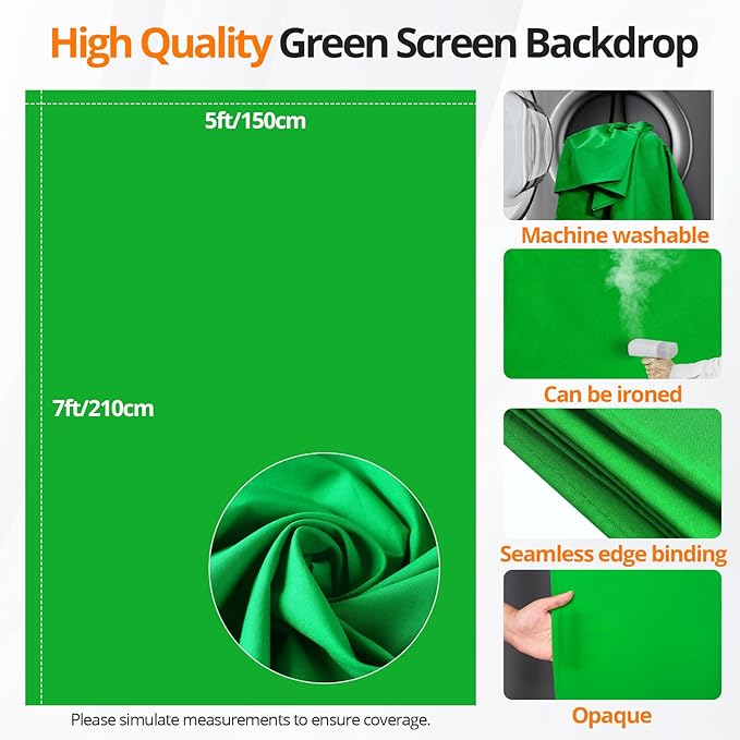 Green Screen Backdrop Kit 5x7 ft with Foldable T-Shaped Stand | Portable Greenscreen Background with 5 Clamps, Carrying Bag for Parties, Streaming, Photography, Zoom, Gaming, Video Studio - Image 2
