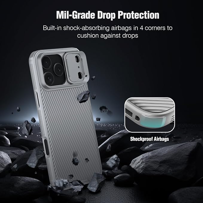 Nillkin Camshield Case for iPhone 17 Pro Max Case, [Built-in Dual Camera Cover][Slim Profile] [Military Grade Drop Protection] Shockproof Bumper Phone Case 6.9 inch 2025 Gray - Image 4