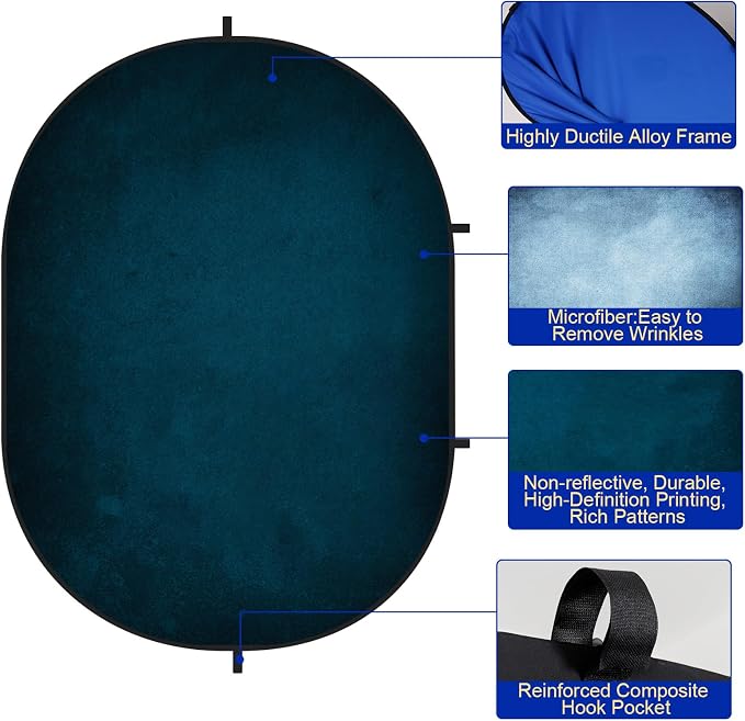 Kate Collapsible Backdrop Blue Portable Photography Backdrops 204 | Collapsible Backdorp 5'x6.5' Blue Pop Up Backdorps for Self-Tape Professional Video Conferencing - Image 3