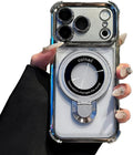 for iPhone 17 Pro Clear Case with Magnetic Ring Stand, [Compatible with MagSafe] Shockproof Kickstand Plating Soft Case with Camera Lens Protector Girls Woman Cover for 17 Pro 6.3", Silver by Unknown