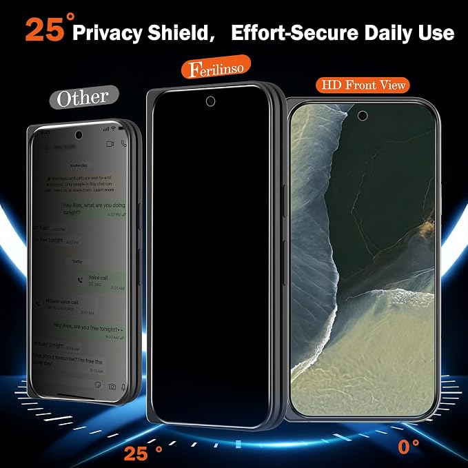 Ferilinso Privacy Screen Protector for Google Pixel 11 Pro Fold | 3 Pack, 9H+ Tempered Glass, Military-Grade Shatterproof, Anti-Scratch, HD, Case Friendly, Easy Installation, Bubble Free - Image 4
