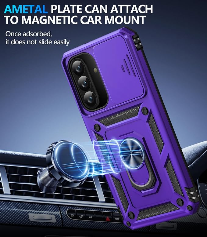 Taisairu for Samsung Galaxy A37 Case/A36 Case with Screen Protector & Slide Camera Lens Cover, Built-in Ring Stand Shockproof Protective Case for Samsung A37 5G Case/Samsung A36 5G Case (Purple) - Image 5
