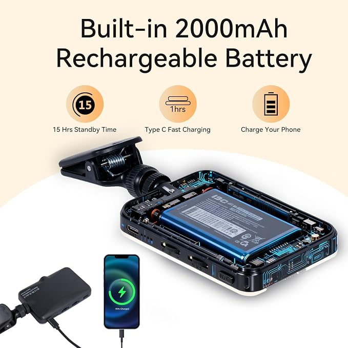 Portable RGB Selfie Light with 2000mAh Power Bank, CRI96+ Clip Fill Light | 3 Adjustable Color Tones, Scroll Wheel Dimming, Multi-angle 360° Rotation, Camera Hot Shoe Adapter, Reverse Phone Charging - Image 8