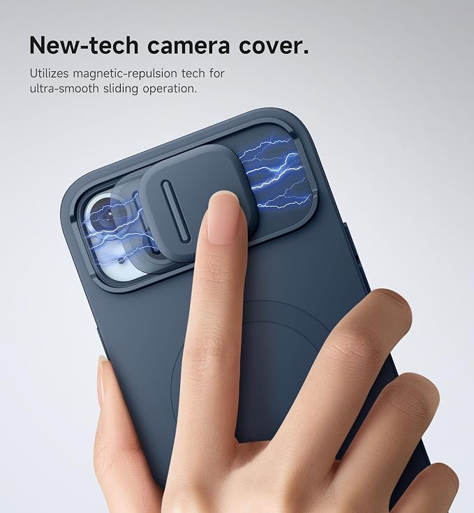 SURITCH for iPhone 14 Plus/15 Plus Case with Magnetic Camera Slide Cover and Adjustable Kickstand, Compatible with MagSafe, Shockproof Bumper Case Slim Protective Cover 6.7 Inch, Blue - Image 4