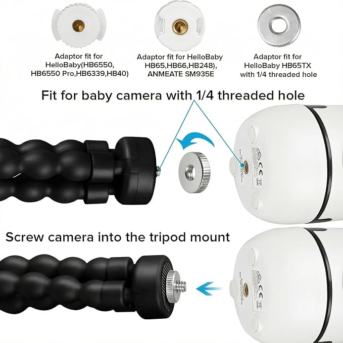 wochel Tripod Baby Monitor Mount for HelloBaby HB65/HB40/ HB6550/ HB6148/ HB6560/HB66/HB6339/HB6550 Pro, ANMEATE SM935E, Flexible Baby Camera Mount Attach Your Camera Wherever You Want (Black) - Image 6