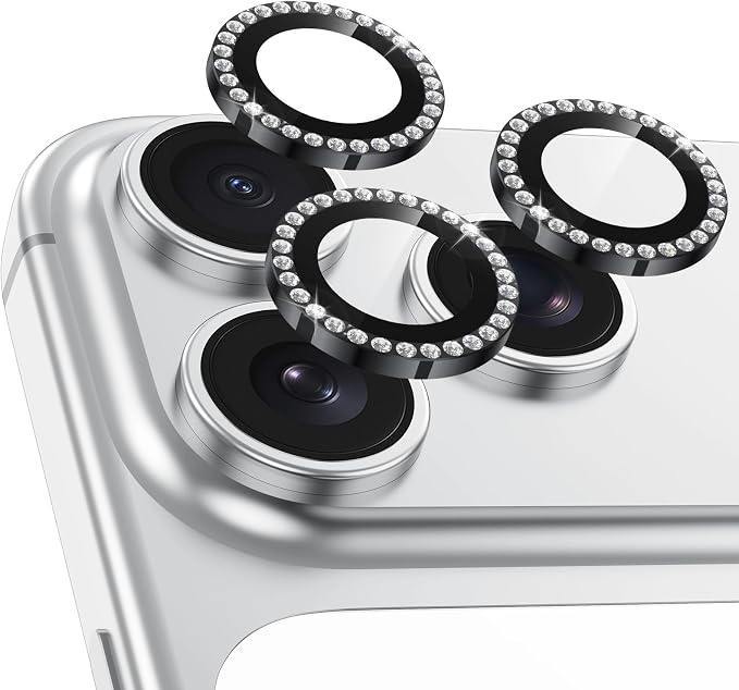 Meshine for iPhone 17 Pro/17 Pro Max Camera Lens Protector,Scratch Proof,Strong Adsorption,9H Hardness with Metal Ring Camera Cover,Ultra Thin Case Friendly, Accessories Lens Protector,Shiny Black by Meshine