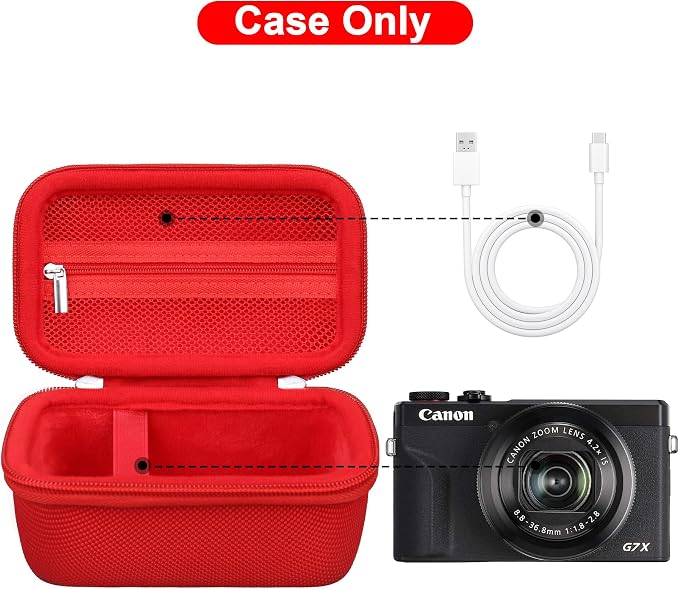 Canboc Camera Case for Canon PowerShot G7 X Mark III/ G7X Mark II, Red | For SX740/ SX730/ G7X3 Carrying Camera Bag, Zipper Mesh Pocket fits USB Cable, Batteries - Image 2
