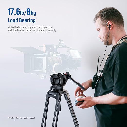 NEEWER Basics 74" Video Tripod with Fluid Head, Metal Camera Stand, TP37 | Smooth Friction Damping, Mid Level Spreader, Quick Release Plate Compatible with Manfrotto 501, Max Load 17.6lb - Image 3