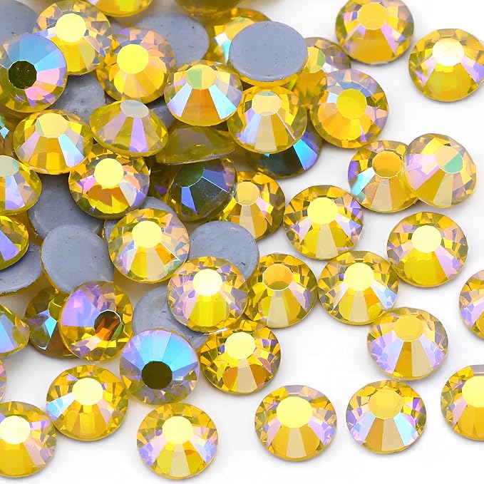 Jollin Hotfix Rhinestones Flatback Crystal Gems 3.2mm SS12, Lemon AB | 1440pcs Hot Fix Crystals Glass Rhinestones for Bedazzling, Crafting, Clothes, Shoes & Accessories DIY Decoration by Jollin