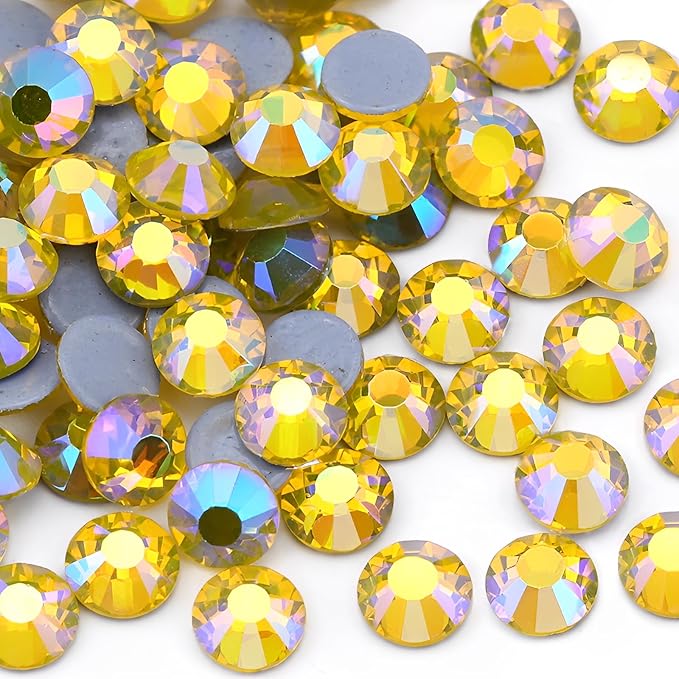 Jollin Hotfix Rhinestones Flatback Crystal Gems 2.8mm SS10, Lemon AB | 2880pcs Hot Fix Crystals Glass Rhinestones for Bedazzling, Crafting, Clothes, Shoes & Accessories DIY Decoration by Jollin