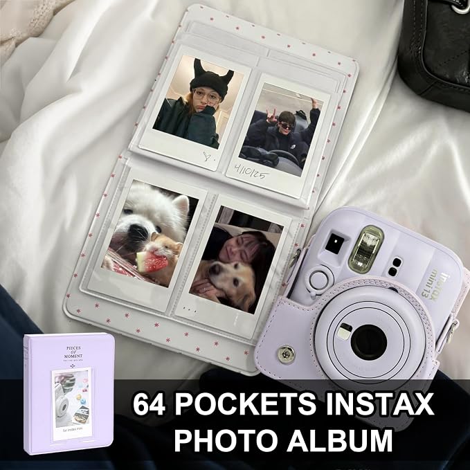 CAIYOULE Camera Case for Fujifilm Instax Mini 13 Instant Camera, Purple | Mini 13 Protective Camera Case, PU Leather Camera Bag for Fuji Instax Mini 13, with Photo Album, Adjustable Shoulder Strap - Image 5