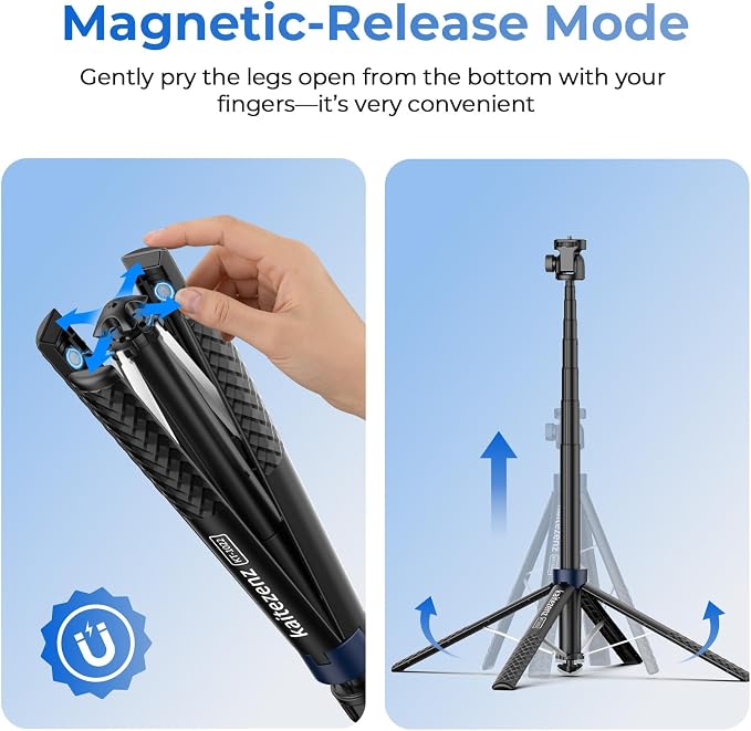 Kaitezenz 0.01s Auto Pop Open Camera Selfie Stick Tripod for DJI Osmo Pocket 4/3, 67" Aluminum Alloy Portable Expandable Stand Tripod Accessory for Gopro Video Recording OSMO Action Camera - Image 3