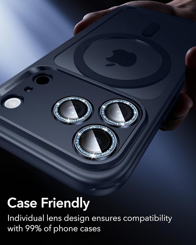 ESR for iPhone 17 Pro Max/17 Pro Camera Lens Protector, 1 Pack,Glitter Blue | Individual Camera Cover, 9H Tempered Glass, Original Camera Clarity, for iPhone 17/16/15/14 Pro Max/Pro - Image 8