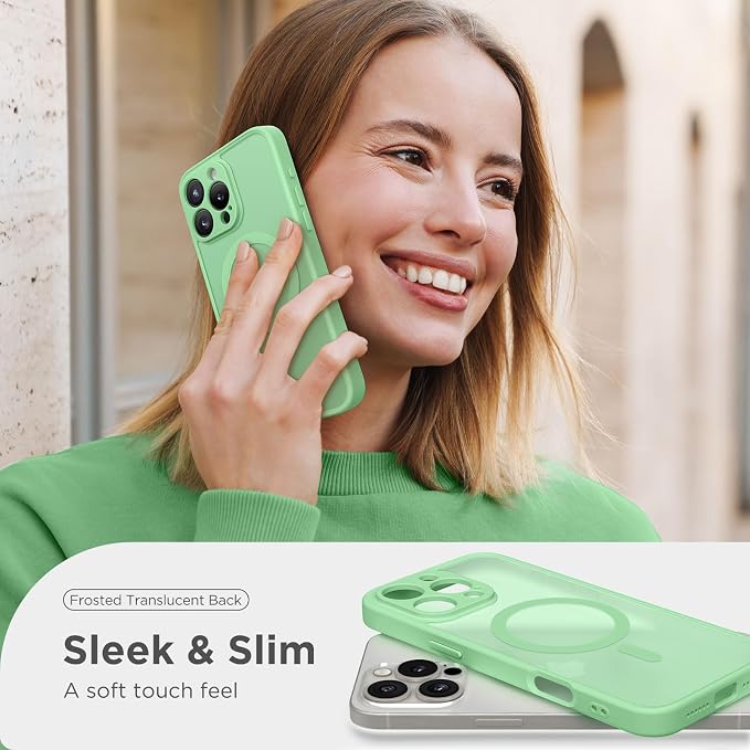 CAPRARO for iPhone 16 Pro Case, Compatible with MagSafe | Upgraded [Full Camera Protection] Protective Translucent Matte Women Girl Magnetic Phone Case Cover, Bamboo Green - Image 7
