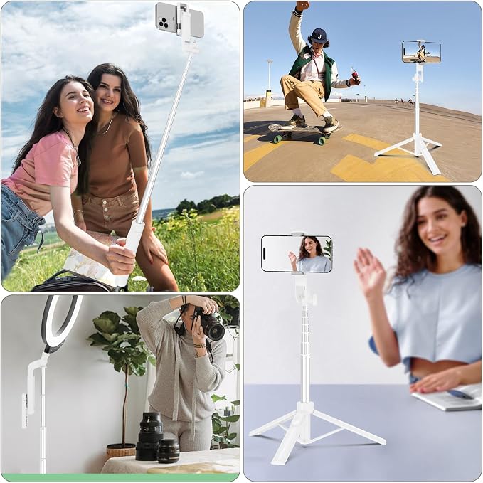 Selfie Stick Tripod for Phone with Remote Control & Holder, 63 Inch, White | Extendable Selfie Stick Travel for iPhone, iPhone Tripod for Video Recording - Image 7