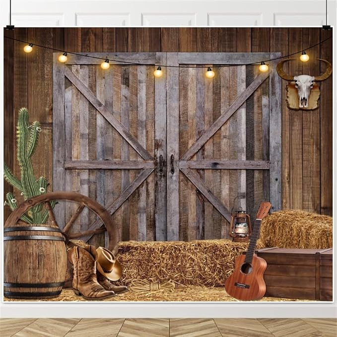 Western Cowboy Backdrop 10x8ft Background | Western Party Decor Wild West Saloon Rodeo Barn Photography Background Cowboy Theme Birthday Party Banner Photoshoot Supplies - Image 3