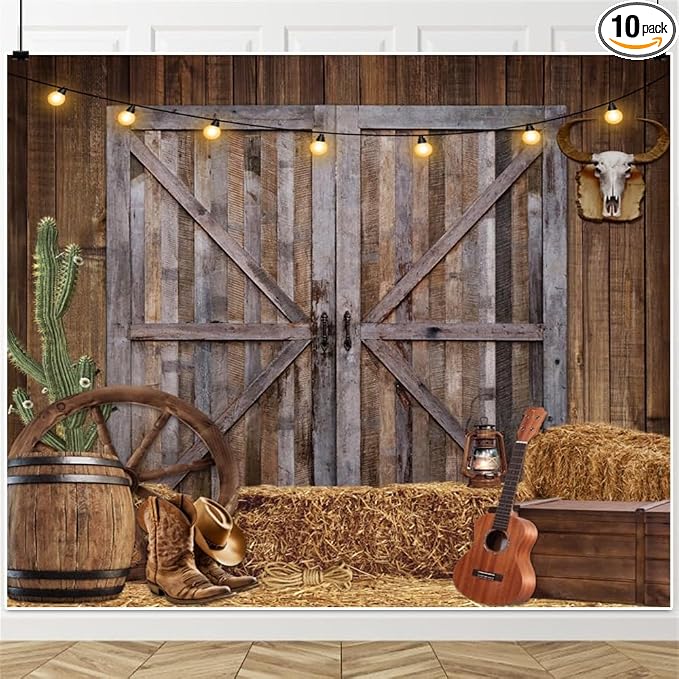 Western Cowboy Backdrop 8x8ft Western Party Decorations Wild West Saloon Rodeo Barn Photography Background Cowboy Theme Birthday Party Decor Banner Photoshoot Supplies by ChloropLastidFamilyProducts