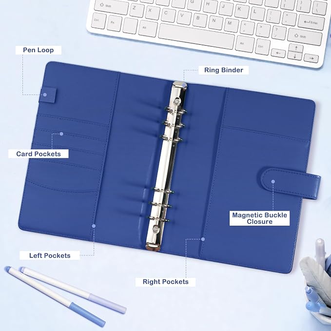 A5 Kpop Photocard Binder, PU Leather 6-Ring Album with Magnetic Closure, Includes 30 Pack 4-Pocket Pages for 240 Cards, Card Holder for Trading and Collectible Cards (Deep Blue) - Image 5