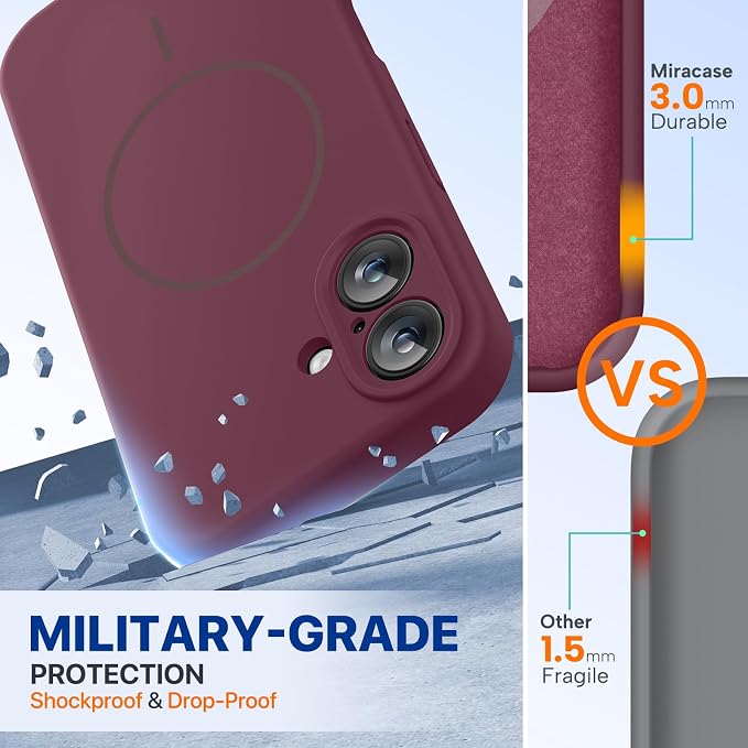 miracase Magnetic for iPhone 16 Plus Case, [Soft Anti-Scratch Microfiber Lining], Compatible with MagSafe, Liquid Silicone Shockproof Drop Protection Phone Case for 16 Plus,Wine Red - Image 3