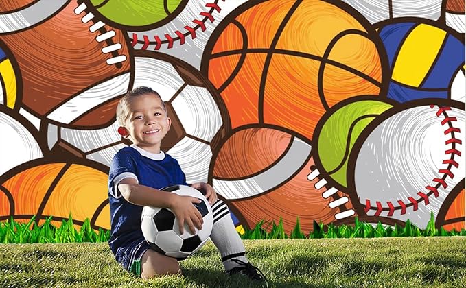 8x6ft Sports Backdrop Kids Sports Theme Birthday Baby Shower Party Photography Background Cartoon Basketball Football Baseball Decorations Banner Kids Portraits Photo Studio Props - Image 5