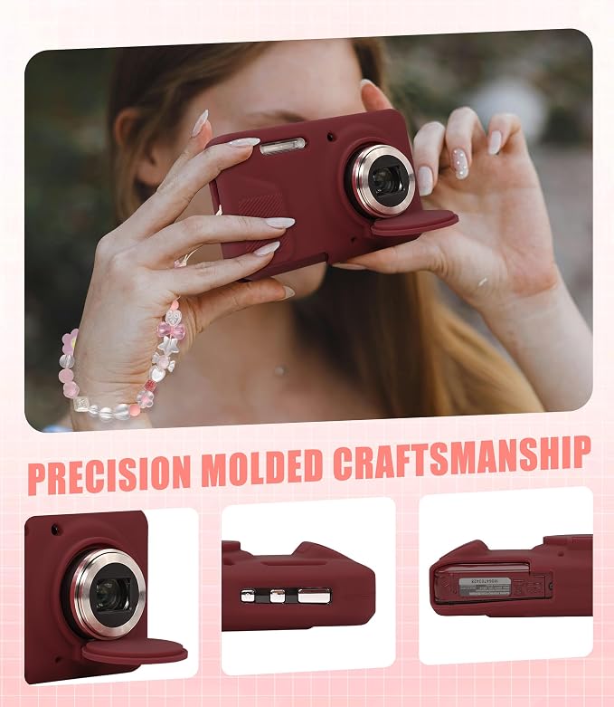 Camera Case for Kodak PIXPRO FZ55 with 2-Pack Screen Protector | Cute Charm Wrist Strap, Soft Silicone Protective Case with Removable Lens Cap for Kodak FZ55 Accessories - Burgundy - Image 5