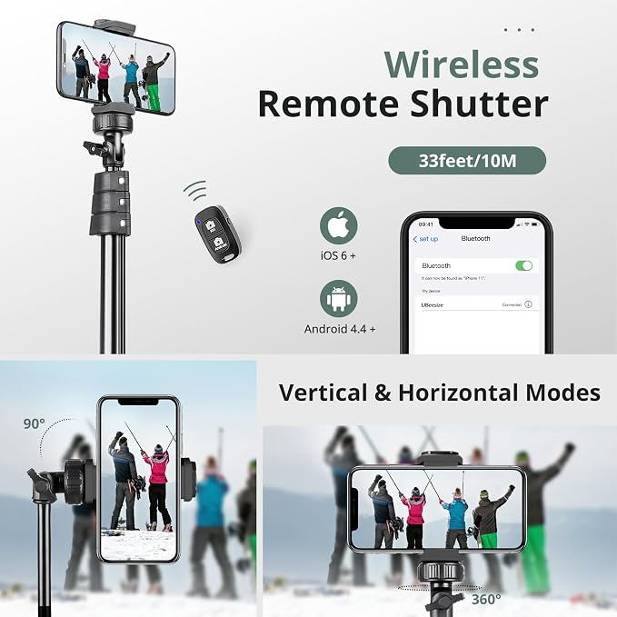 SENSYNE 72" Phone Tripod, Extendable Cell Phone Tripod Stand, Selfie Stick with Wireless Remote and Phone Holder, Compatible with iPhone Android Phone, Camera (Pack of 2) - Image 6