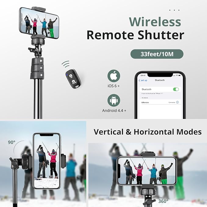 SENSYNE 72" Phone Tripod, Extendable Cell Phone Tripod Stand, Selfie Stick with Wireless Remote and Phone Holder, Compatible with iPhone Android Phone, Camera - Image 6