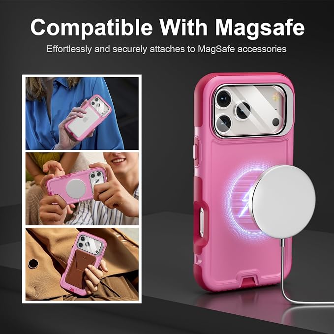 Follaroma Magnetic for iPhone 17 Pro Case with Camera Cover Stand,Pink,6.3" | Built-in Glass Camera Cover Stand,Compatible with MagSafe,Heavy Duty Shockproof Protective,Military-Grade Anti-DropDual Case - Image 4