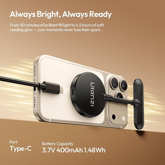 ULANZI M10 Magnetic Selfie Light Gooseneck Phone Reading Light with Magsafe | 2500-4500K 5 Brightness Levels & Modes Portable Flexible Arm Fill Light Video Conference Light for iPhone/Android/iPad/Laptop - Image 7