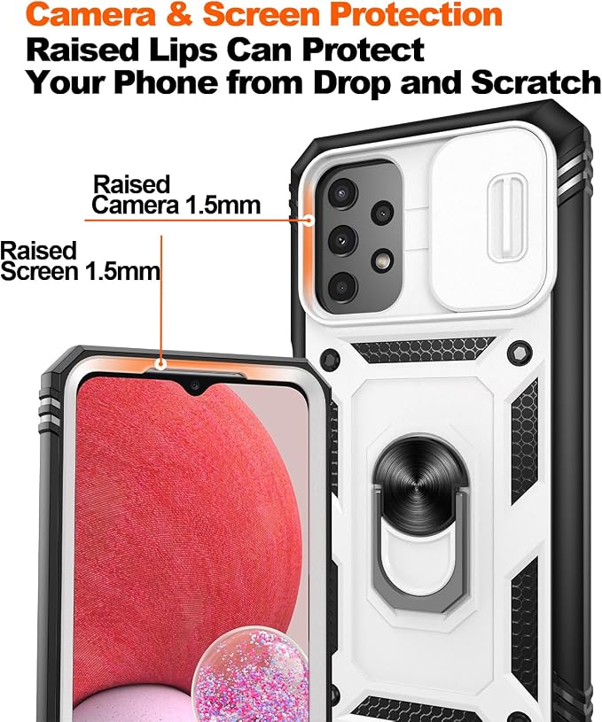Gritup for Samsung Galaxy A13 4G Case with 2PCS Screen Protector, Build in 360° Rotating Ring Kickstand, Military Grade Protective Cover for A13 4G Phone, White+Black - Image 5
