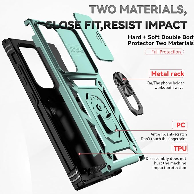 HNHYGETE for Samsung Galaxy S25 Ultra Case with Screen Protector: [Military Grade 20ft. Drop Tested] Slide Camera Cover Ring Shockproof Protective Phone Case for - Galaxy S25 Ultra (Dark Green) - Image 5