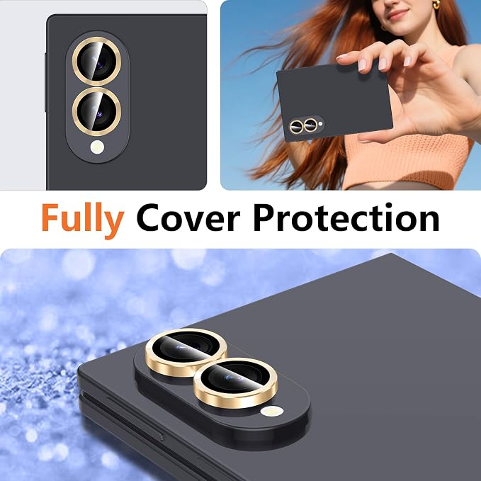 for Samsung Galaxy Z Fold 8 Camera Lens Protector, Individual Metal Ring Tempered Glass Lens Cover, [Strong Adsorption] Scratch Resistant Ultra-Thin HD Clear Lens Cover, 1 Set-Gold - Image 8