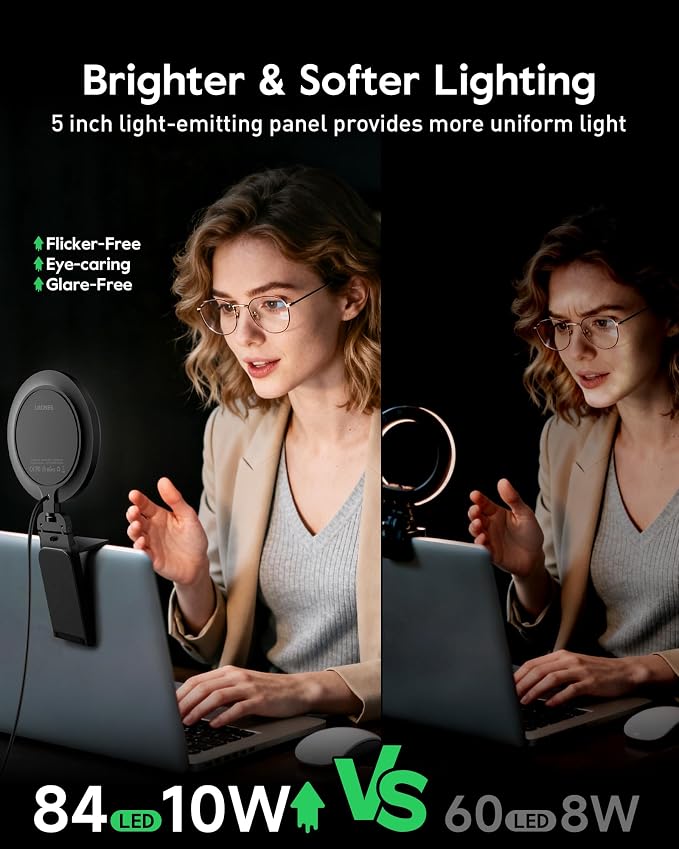 2 Pack Zoom Lighting for Computer, Laptop, Monitor & Webcam | Eye-Caring, 5"Small Lighting, for Video Call, Conference, Streaming, 50 Modes, CRI>97.8 - Image 2