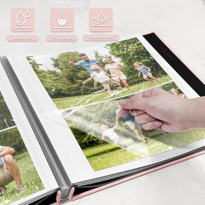 Large Photo Album Self Adhesive, DIY Scrapbook Album for 4x6 8x10 Pictures, 40 Pages Light Pink Linen Cover Memory Book, Ideal Gift for Family Travel Wedding Baby Christmas Anniversary - Image 4