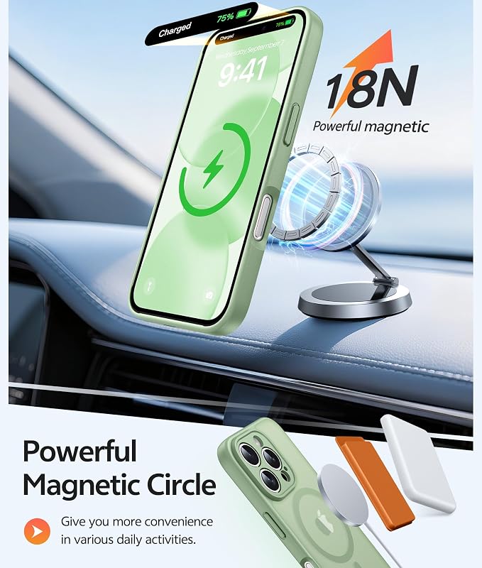 FNTCASE for iPhone 16 Pro Max Case, Fit for Magsafe, Glass Screen Protector | Full Camera Protection, Translucent Matte, 14FT Military Grade Drop Proof, Shockproof Protective Phone Cover, Light Moss - Image 3