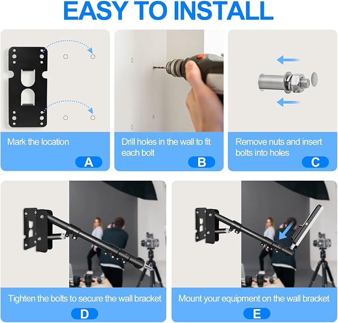EMART Ring Light Wall Mount Boom Arm, Adjustable 42in/106cm Overhead Stand | 180°Rotation Heavy Duty Triangle Bracket Mounting Bar for Camera, Photography Lighting, Barber Led Lamp - Image 7