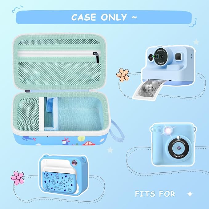 Kids Instant Print Camera Case & 3 Rolls for DYLANTO for ESOXOFFORE | Portable Digital Camera Case for ETIKEZ for YTETCN for DUDUDRAGON with Pocket for Accessories (Box Only)-Blue Car - Image 2