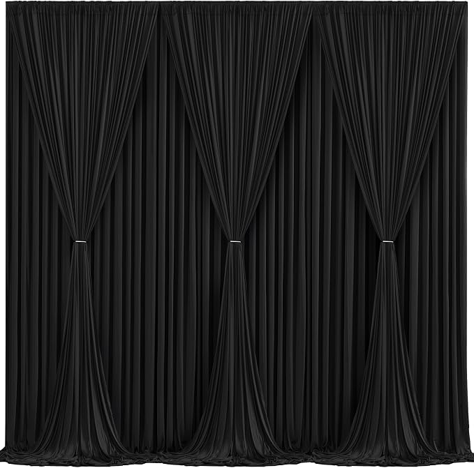Black Backdrop Curtain 6 Panels-Wrinkle-Free Black Curtains Polyester Photography Drapes for Wedding Birthday Party Photo Background Backdrop Stand- 24 X10FT - Image 2