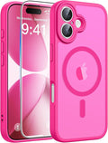 FNTCASE for iPhone 17 Case, Compatible with Magsafe, Glass Screen Protector | Full Camera Protection, Translucent Matte, 14FT Military Grade Drop Proof, Shockproof Protective Phone Cover, Hot Pink by FNTCASE