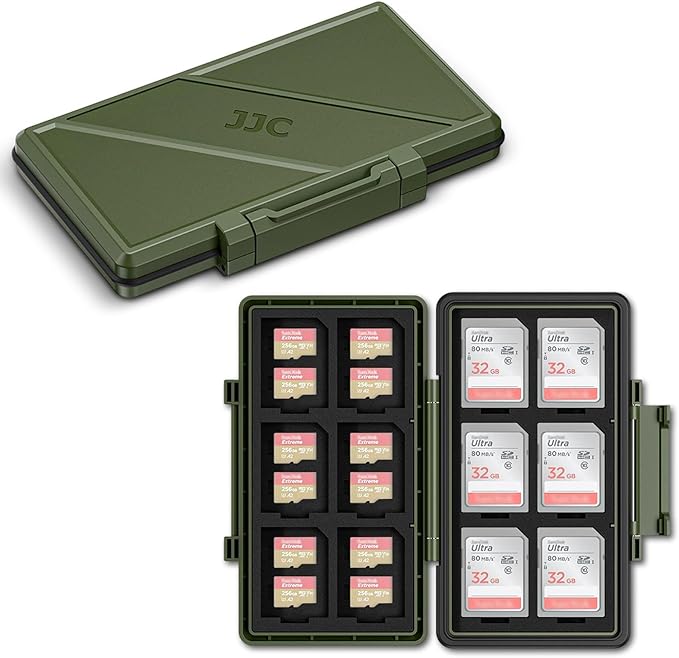 Olive Green 36 Slots Memory Card Case Water-Resistant Anti-Shock Memory Card Wallet for 24 Micro SD SDXC SDHC TF Cards and 12 SD SDXC SDHC Cards by JJC