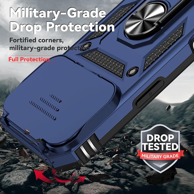 SunStory Phone Case for iPhone 17 Pro Case with HD Screen Protector & Slide Camera Cover & Rotated Ring Kickstand, [Military-Grade] Phone Case for for iPhone 17 Pro, Blue - Image 6