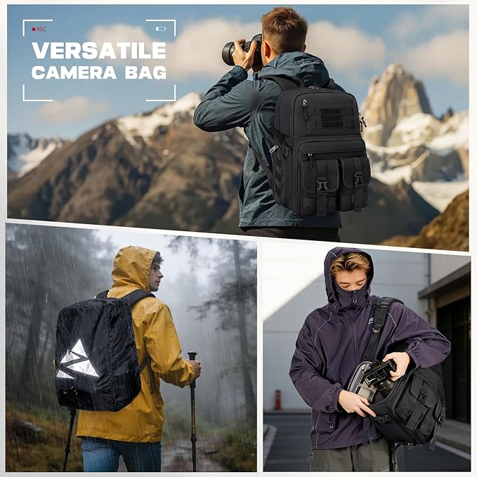 RAINSMORE Camera Backpack, DSLR/SLR/Mirrorless Camera Bag for Photographers | 15.6 Inch, Waterproof Tactical Photography Backpack Case, with Rain Cover & Tripod Holder - Image 6