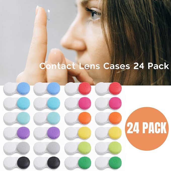 DEWSENSI 24 Pack Contact Lens Case, Colorful Empty Contact Lens Cases Box Holder Container for Storage, Travel, Daily Home Use - Image 6