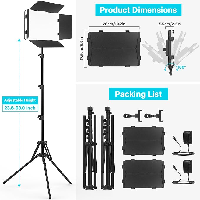 2 Pack Led Video Light Panel Lighting Kit with Barn Doors, 8000mAh - Image 6