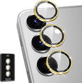 for Samsung Galaxy S23 FE Camera Lens Protector, Individual Metal Ring Tempered Glass Lens Cover, [Strong Adsorption] Scratch Resistant Ultra-Thin HD Clear Lens Cover, 1 Set-Gold Sparkly by Btscase
