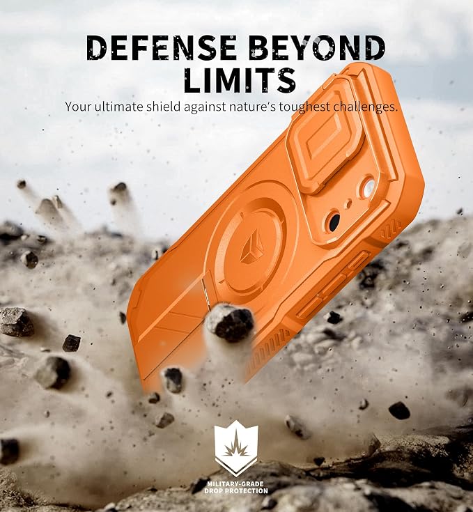 Dexnor for iPhone 17 Pro Case, [Built-in Flip Camera Cover & Camera Control Cover & Kickstand], Compatible with MagSafe, Heavy-Duty Rugged Shockproof Magnetic Phone Cover, 6.3 inch Orange - Image 6