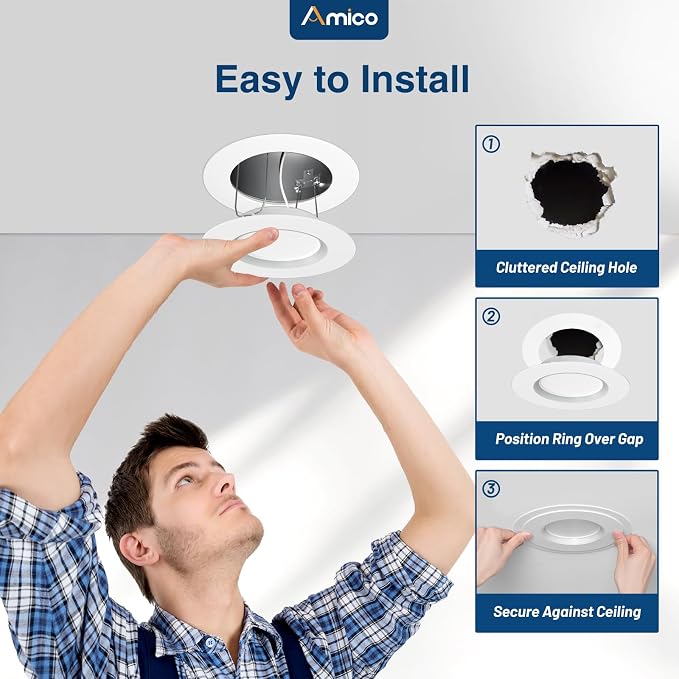 Amico Goof Rings for 6 Inch Recessed Lights, 6 Pack, White | Can Light Trim Ring Cover, Outer Diameter 8.6-inch, Inner Diameter 6.2-inch, Durable Plastic Design - Image 4