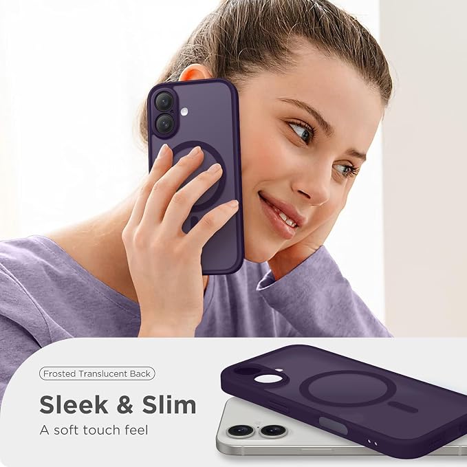 CAPRARO for iPhone 16 Case, Compatible with MagSafe | Upgraded [Full Camera Protection] Protective Translucent Matte Women Girl Magnetic Phone Case Cover, Deep Purple - Image 7