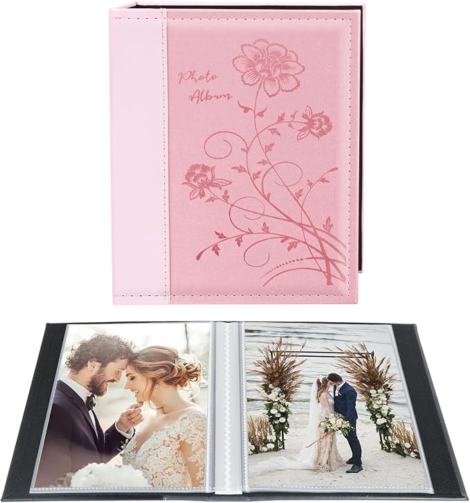 Artmag Photo Album 5x7 Clear Pages Pockets Leather Cover Slip Slide in Photo Album Book Holds 100 Vertical 5x7 Photos Picture Book for Wedding Family (Pink) by Artmag